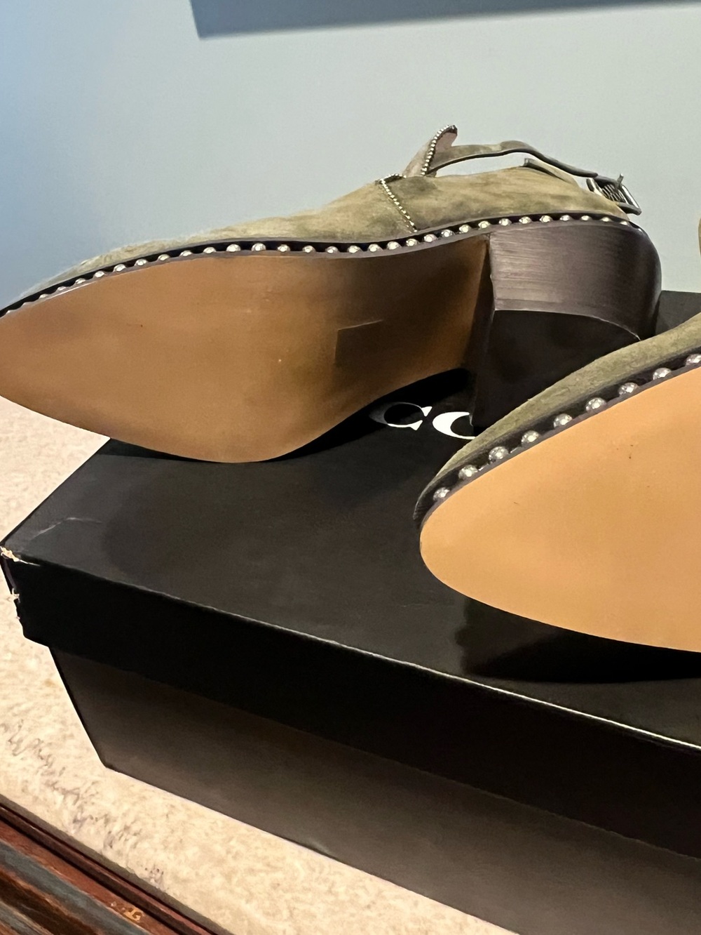 Coach Olive Green Suede Pippa Cutout Ankle Boots - Sz. 10 - Picture 10 of 14